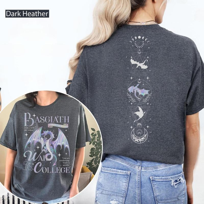 Vintage Basgiath War College 2 Sided Shirt, Fourth Wing Shirt, Dragon Rider, Violet Sorrengail Xaden Riorson Shirt, Fantasy Bookish Shirtstyle{n002}2