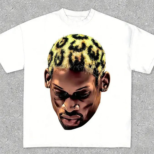 Vintage Basketball Player Print Tee, Street Style Hip Hop T-Shirt, 100% Cotton, Crew Neck, Slight Stretch, Breathable & Wear-Resistant, All-Season Short Sleeve Tee, Perfect for Outdoor & Daily Fashion