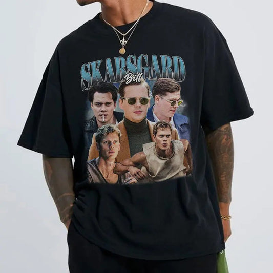 Vintage Bill Skarsgård Shirt - Homage Shirt Unisex  Pennywise Clown Graphic Tee, Gift Bill Skarsgård Gift For Movies Lovers Casual