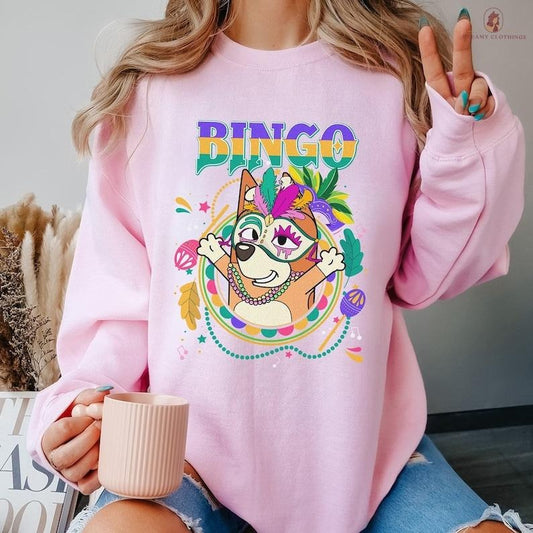 Vintage Bingo Mardi Gras Shirt, Bluey Fan Movie Shirt, Bluey Friends Shirt, Bluey Toddler Shirt, Bluey Kids Shirt, Bluey Family Shirt, New Orleans Shirt, Bluey Carnival Celebration Shirt