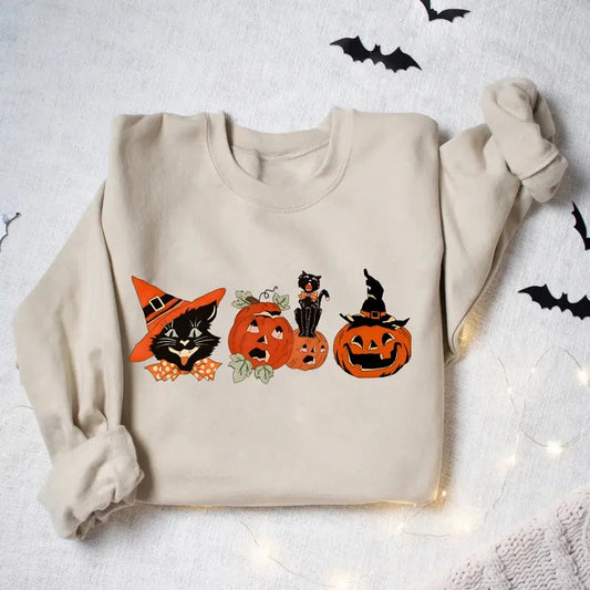 Vintage Black Cat Halloween Sweatshirt, Black Cat Pumpkin Sweatshirt, Halloween Pumpkin Sweater, Funny Pumpkin Face Shirt, Halloween Cat Shirt, Cat Lover Shirt, Black Cat Shirt, Spooky Season Shirt, Halloween Gift Shirt