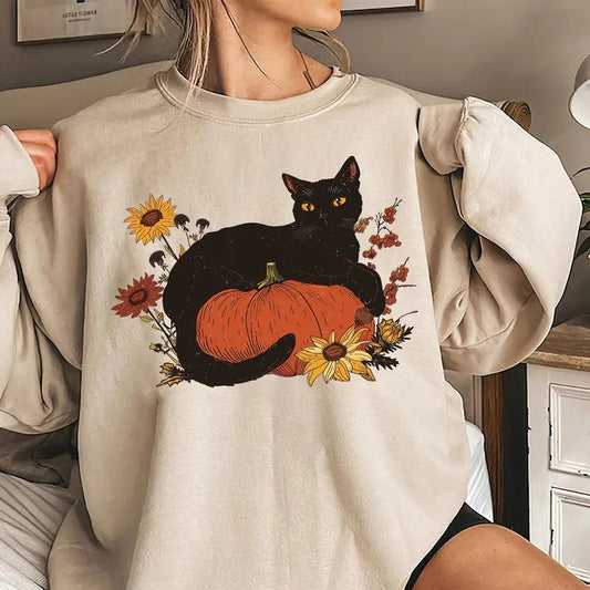 Vintage Black Cat On Pumpkin Sweatshirt, Retro Black Cat Halloween Sweatshirt, 90s Halloween Shirt, Black Cat Fall Shirt, Vintage Cat Halloween Shirt, Cat Lover Shirt, Autumn Season Shirt, Pumpkin Fall Halloween Gift Shirt