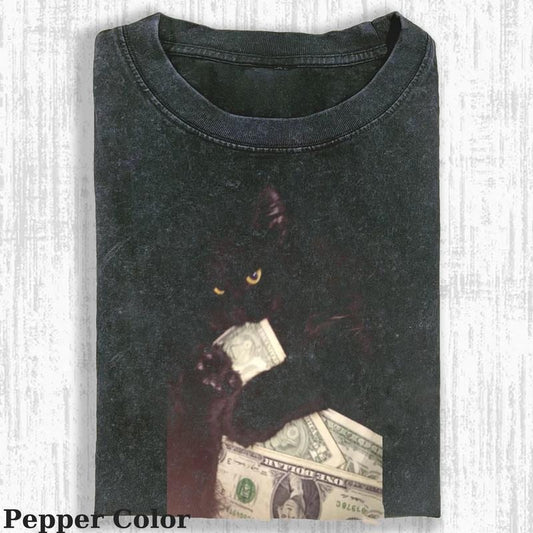 Vintage Black Lucky Cat Money Dollar T-shirt, Black Lucky Cat Money Dollar T-shirt, Cute Cat Shirt, Love Cat Tshirt-  Meme Cringe Funny Dumb Shirts, Unisex Shirt Menswear Womenswear Streetwear