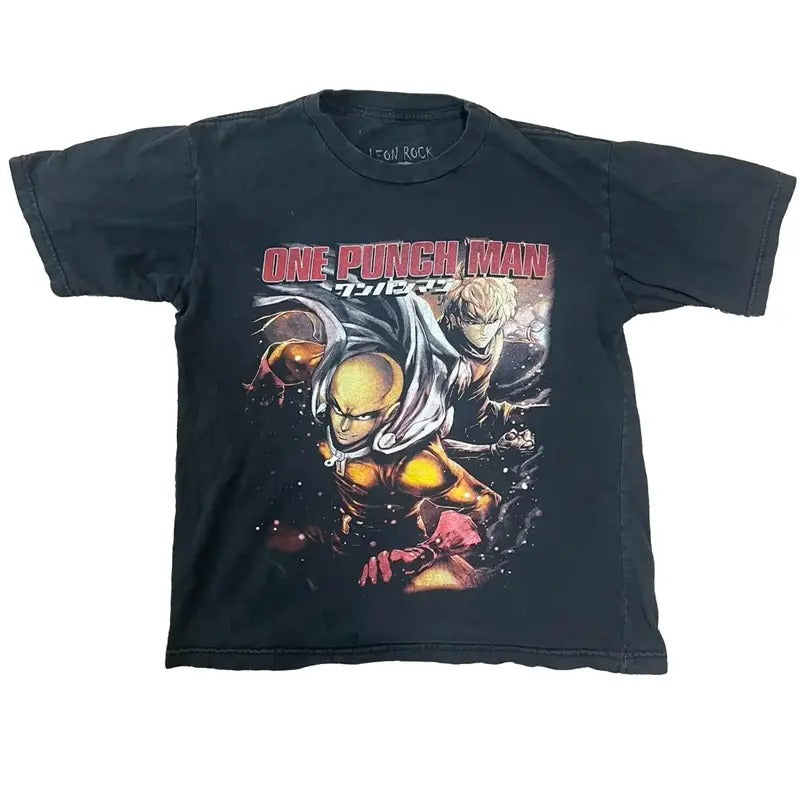 Vintage Black One Punch Man Graphic T-shirt Reprint for Men - Men's Top - Underwear, Menswear Tshirt Human