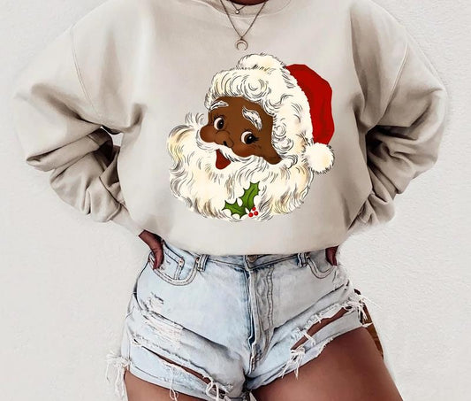 Vintage Black Santa Claus Sweatshirt, Black Santa Christmas Tee Shirt, Black Santa Xmas Sweater, Cute Christmas Sweatshirt, Christmas Gift for Holiday