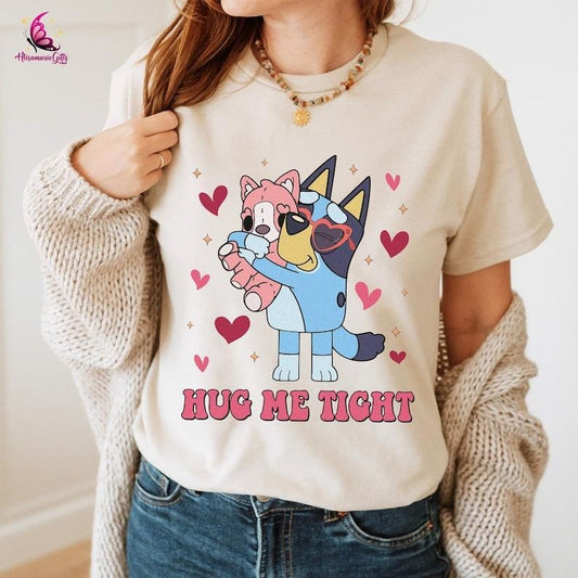 Vintage Bluey Hug Me Tight Shirt, Bluey Lovers Sweatshirt, Blue Dog Lovers Shirt, Bluey Characters Shirt, Bluey Family Birthday Shirt, Blueey Valentine Shirt, hug me tight, Xoxo Valentine Shirt