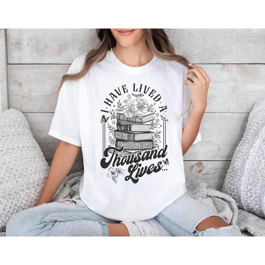 Vintage Bookish T-Shirt, I Have Lived a Thousand Lives Shirt, Book Lover Oversized Tee for Readers, Book Lover Gift, Bookworm T-Shirt