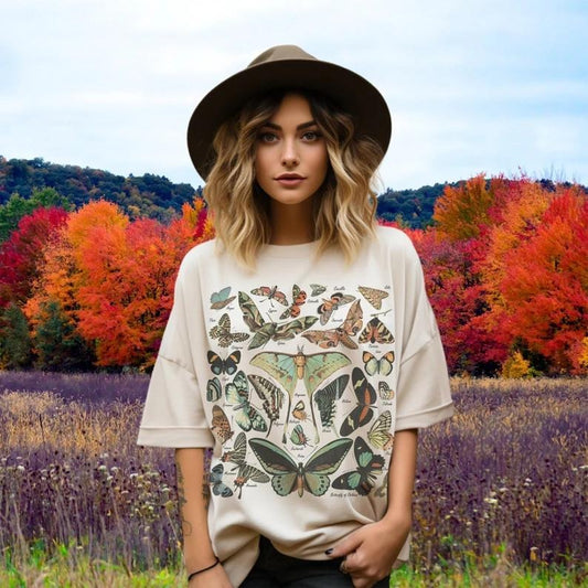 Vintage Butterfly & Moth T-Shirt, Cottagecore Aesthetic Tee, Nature-Inspired Shirt, Gift for Women, Crew Neck, Trending T-shirt