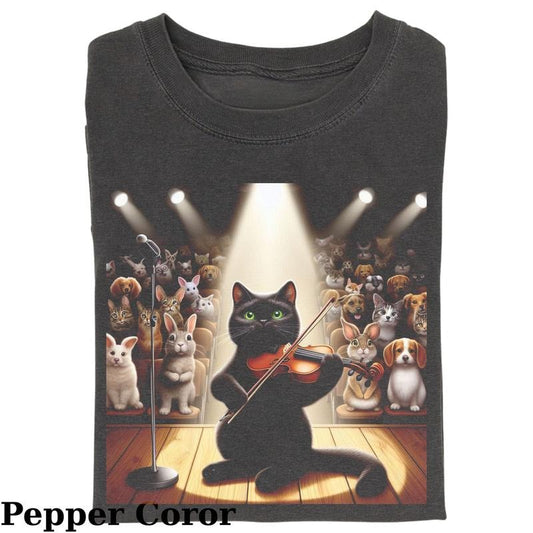 Vintage Cat Black Playing Violin T-shirt, Fantasy Kitten Tshirt, Cute Cat Shirt, Love Cat Tshirt, Meme Cringe Funny Dumb Shirts, Unisex Shirt Menswear Womenswear Streetwear