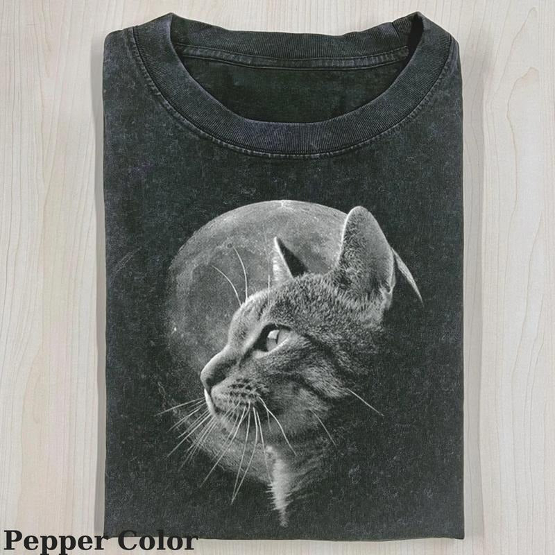 Vintage Cat In Moonlight T-shirt, Funny Cat In Moonlight, Cute Cat Shirt, Love Cat Tshirt-  Meme Cringe Funny Dumb Shirts, Unisex Shirt Menswear Womenswear Streetwear