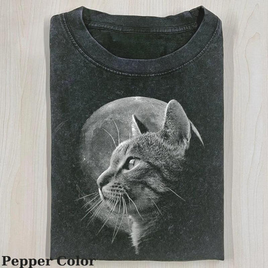 Vintage Cat In Moonlight T-shirt, Funny Cat In Moonlight, Cute Cat Shirt, Love Cat Tshirt-  Meme Cringe Funny Dumb Shirts, Unisex Shirt Menswear Womenswear Streetwear