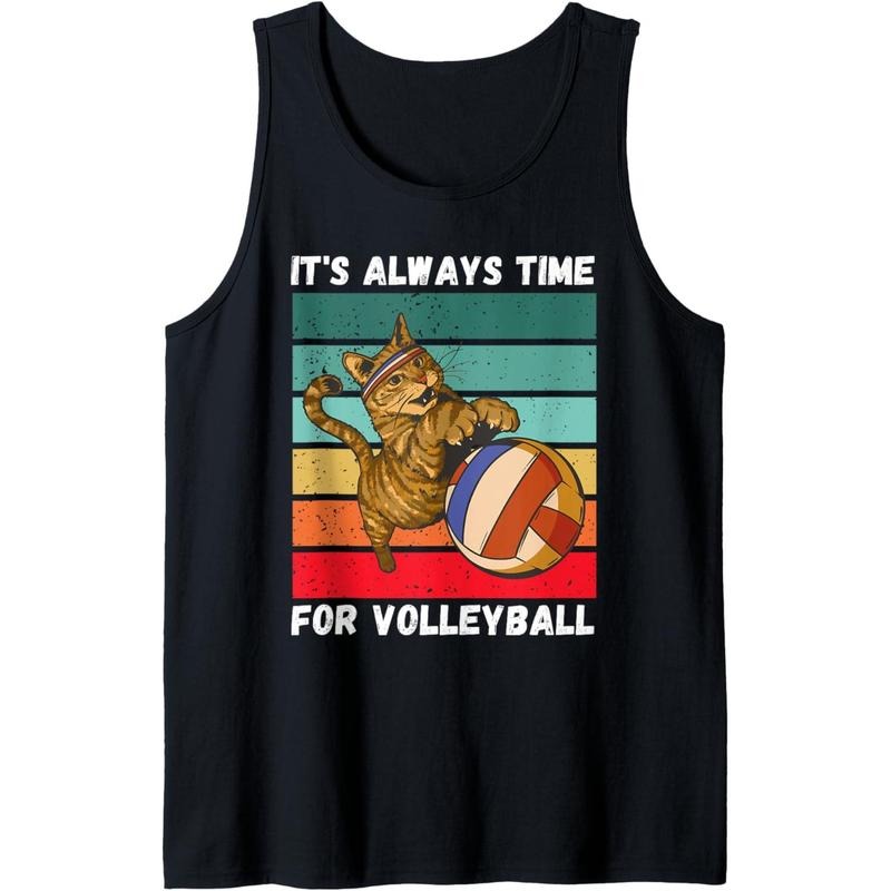 Vintage Cat It's Always Time For Volleyball Lover Tank Top T-Shirts, Hoodie, Sweatshirt | WearSparks.com
