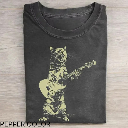 Vintage Cat Playing Guitar T-shirt, Retro Funny Guitar Cat T-Shirt, Cat Lovers, Rock Lovers Gift, Funny Gift, Rocker Shirt Menswear Top Underwear Tshirt