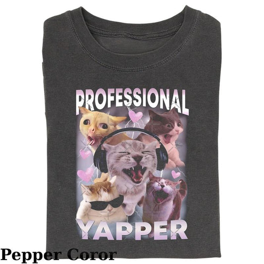 Vintage Cat Professional Yapper T-shirt, Fantasy Kitten Tshirt, Cute Cat Shirt, Love Cat Tshirt, Meme Cringe Funny Dumb Shirts, Unisex Shirt Menswear Womenswear Streetwear