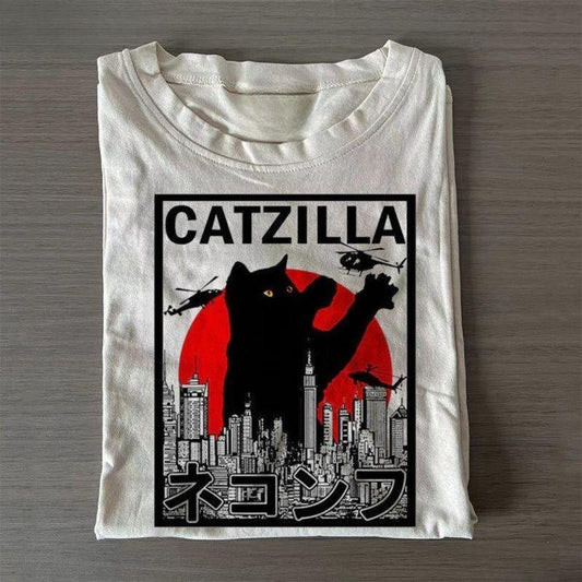 Vintage Catzilla Cat T-shirt, Cat T-shirt, Cute Cat Shirt, Love Cat Tshirt, Meme Cringe Funny Dumb Shirts, Unisex Shirt Menswear Womenswear Streetwear