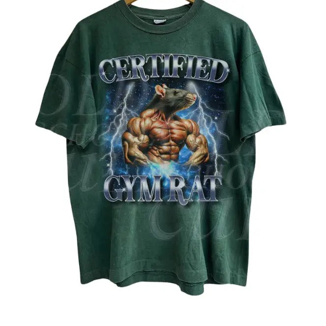 Vintage Certified Gym Rat Funny Vintage 90s Style T-Shirt, Unisex Retro Gym Graphic Tee, Pump Cover Rat Shirt, Gym Lovers Gift, Funny Gym Meme Shirt.