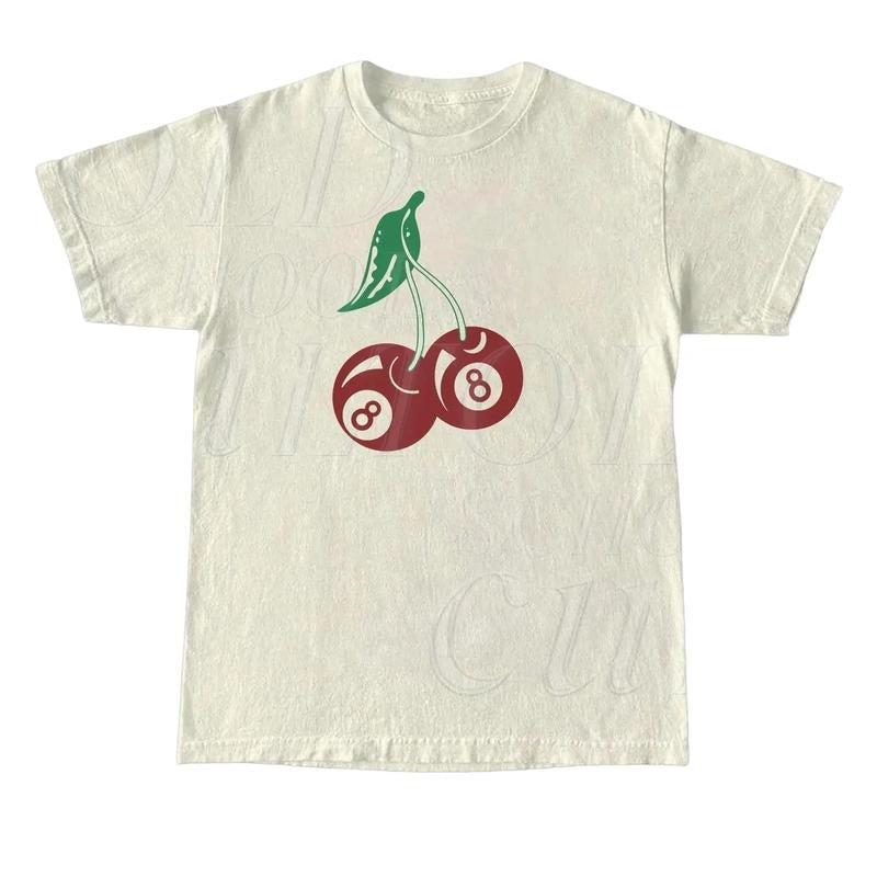 Vintage Cherry 8 Ball 90s Graphic T-Shirt, Retro Billiard Lovers Oversized Shirt, Y2k Lucky Tee, Cool 2000s Billiard Gift, Y2k Clothing Classic Cotton
