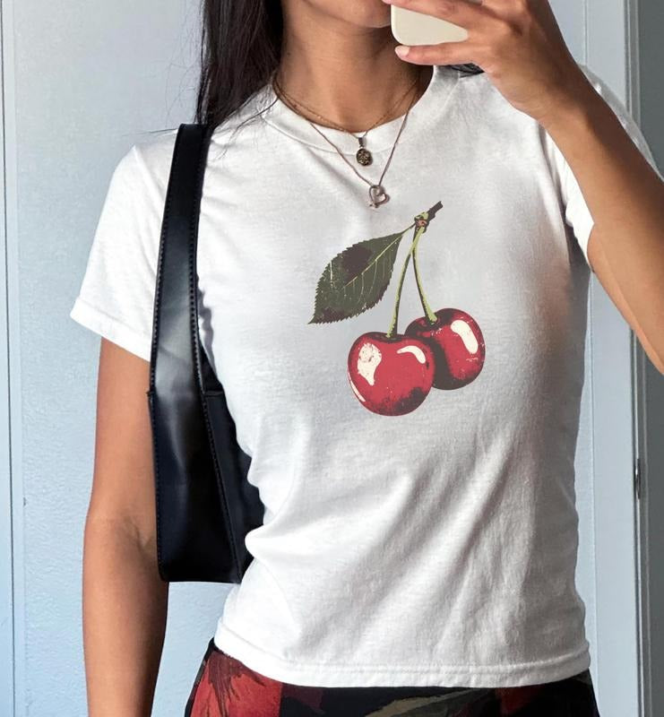Vintage Cherry Baby Tee, Summer Cherry Baby Tee, Fruit Cherry Tee Shirt, Pinterest Baby Tee Oversized
