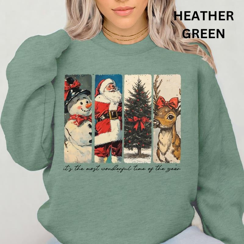 Vintage Christmas Icons Sweatshirt, Christmas Graphic Sweatshirt for Men and Women - Pullover, Comfortable