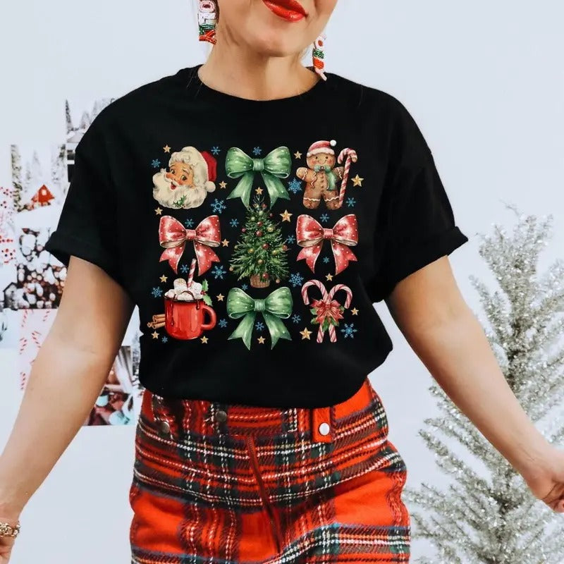 Vintage Christmas T-Shirt for Men and Women - Nostalgic Holiday Gift with Coquette Style Santa Claus Design - Pullover, Fabric