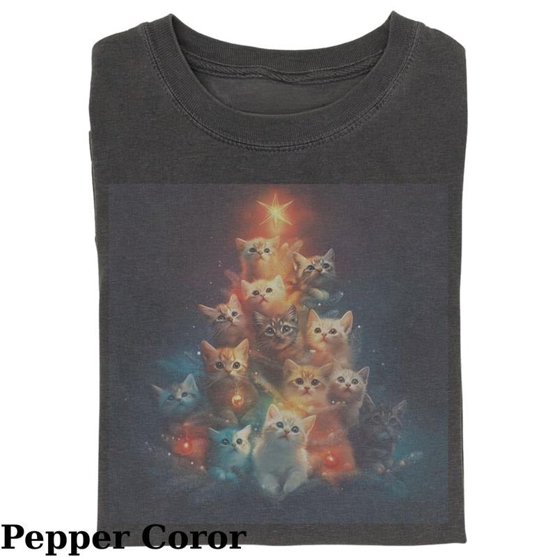 Vintage Christmas Tree Made From Cats T-shirt, Fantasy Kitten Tshirt, Cute Cat Shirt, Love Cat Tshirt, Meme Cringe Funny Dumb Shirts, Unisex Shirt Menswear Womenswear Streetwear