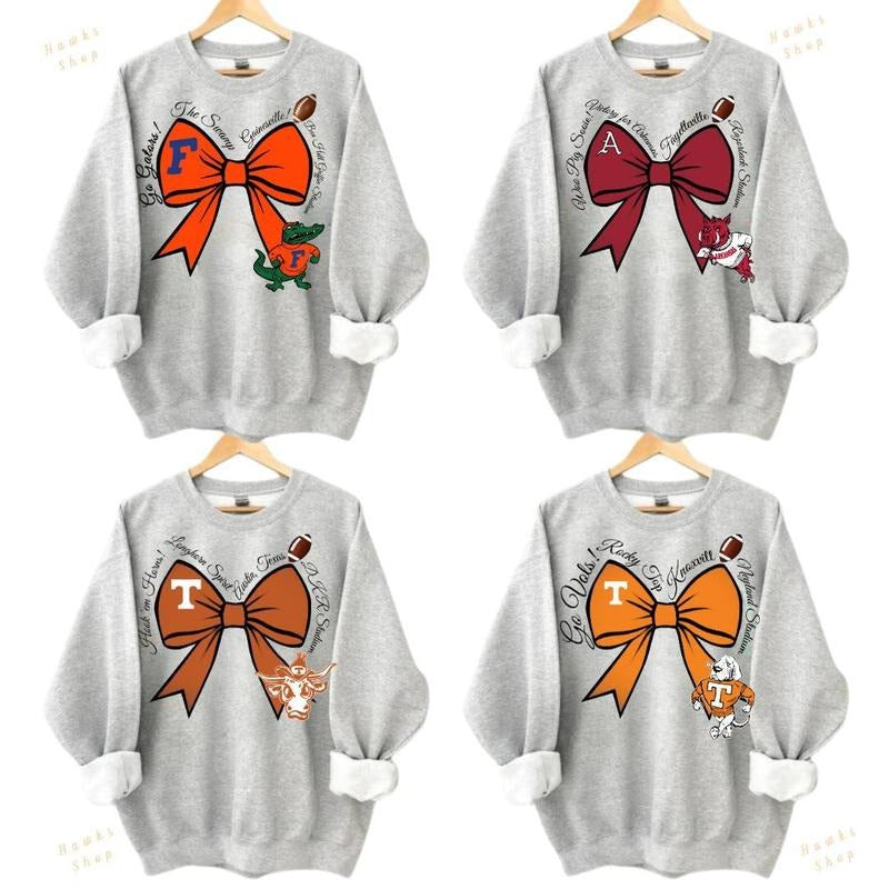 Vintage College Football Bows Inspired Sport Grey Crewneck Sweatshirt, Vintage Football Coquette Sweatshirt, Vintage NCAA Crewnecks, Gift For Fans vintage  clothing graphic  hoodies