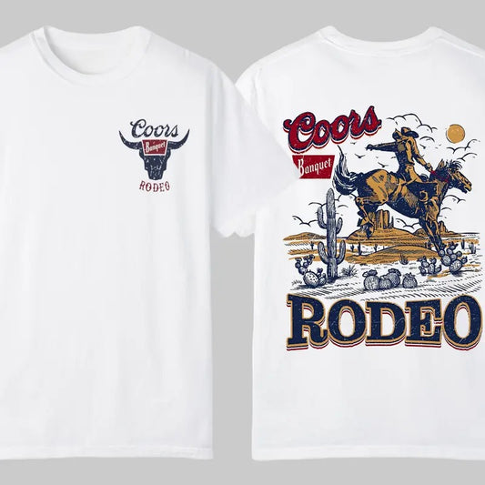 Vintage Coors Rodeo Graphic Tee, Retro Cowboy Shirt, Shirt For Mens, Classic Cotton Short Sleeve Top For Men, For Women