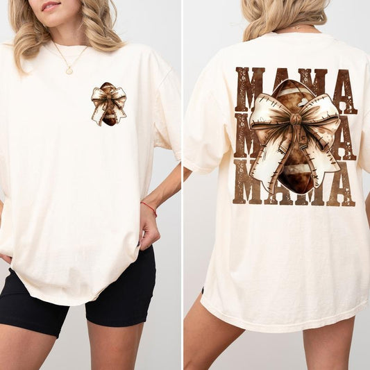 Vintage Coqquett Bow Football Mama 2-sided Shirt, Touchdown Season Comfort Colors Tee, Retro Football Mama Tee, Football Apparel for Girls, Autumn Girly Tshirt, Fall Sport T-shirt, Casual Women's Tops, Oversized Womenswear, Unhinged Comfy Cotton Fabric