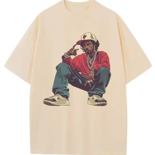 Vintage Cotton Baggy T-Shirt with Hip Hop Graphic Prints - Womenswear, Underwear Shortsleeve Streetwear