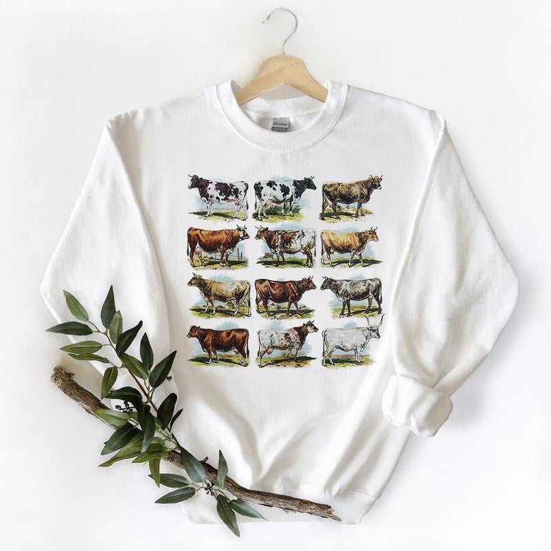 Vintage Cow breed sweatshirt, Cow farm, T-shirt Cotton Hoodie Pullover Sweaters Fabric Unisex