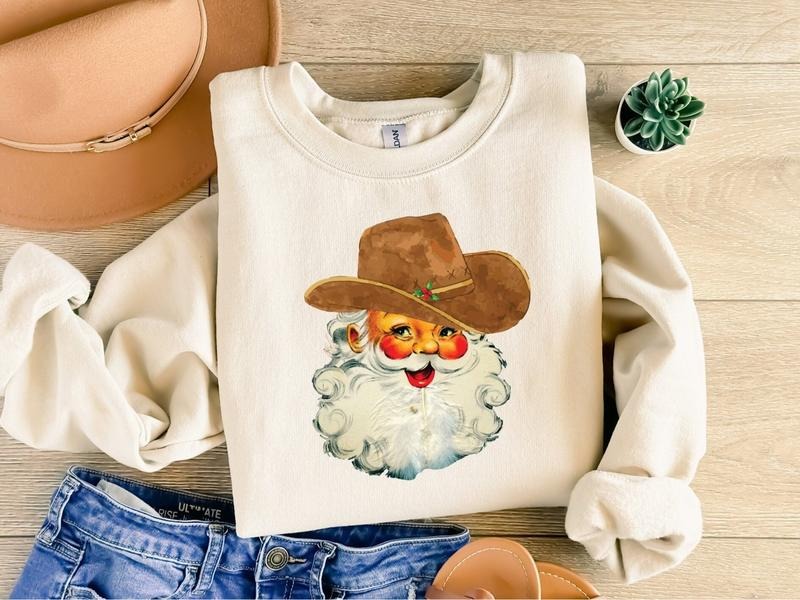 Vintage Cowboy Santa Sweatshirt, Xmas Christmas Sweatshirt, Western Christmas Sweatshirt, Country Christmas Shirt, Funny...