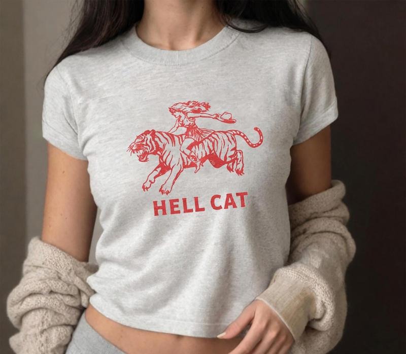 Vintage Cowgirl Hell Cat Baby Tee, Retro Western Cowgirl Baby Tee, Tiger Cowgirl Tee Shirt, Aesthetic Baby Tee