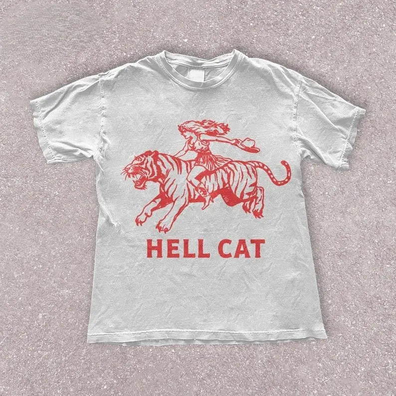 Vintage Cowgirl Hell Cat T-Shirt - Retro Cowgirl Western Shirt - Aesthetic Tee - Tiger Shirt - Funny Trendy Shirt - Gift for Her or Him