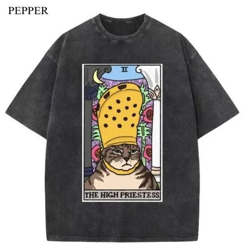 Vintage Crocs Cat Meme Tarot Washed T-Shirt, Unisex T-Shirt, For Men Women Menswear Top