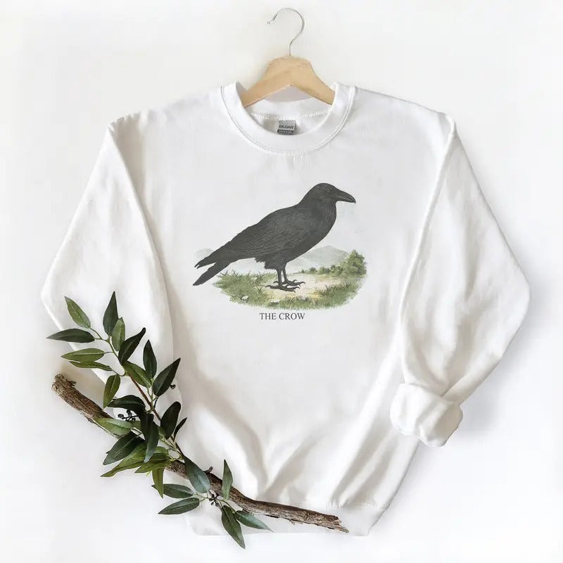 Vintage Crow sweatshirt, Crow antique print, Blackbird lithograph. Raven Unisex Tshirt, sweatshirt, hoodie Cotton Fabric