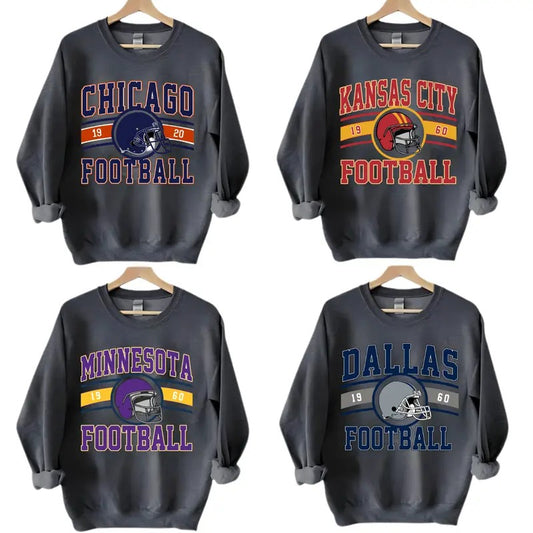 Vintage Dark Heather Color All Team Football Sweatshirt with Big Words Logo and Graphic Tees for Football Fans Shirt Unisex Sweatshirt Vintage Football Sweatshirt