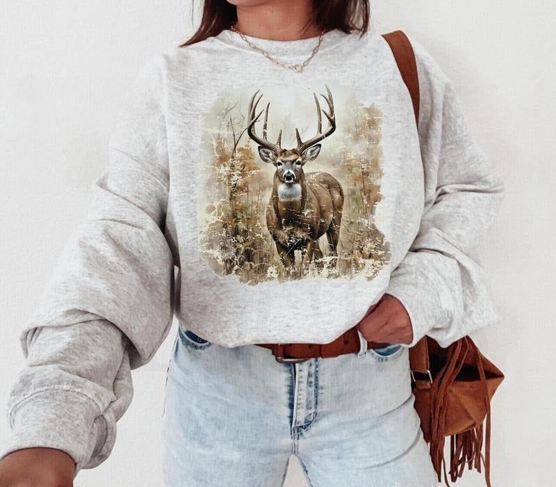 Vintage Deer Sweatshirt, Retro Deer Christmas Sweater, Deer Shirt, Retro Deer Shirt, Buck Shirt, Animal Lover Shirt, Vintage Buck Shirt, Retro Fall Shirt, Hunting Camo Shirt