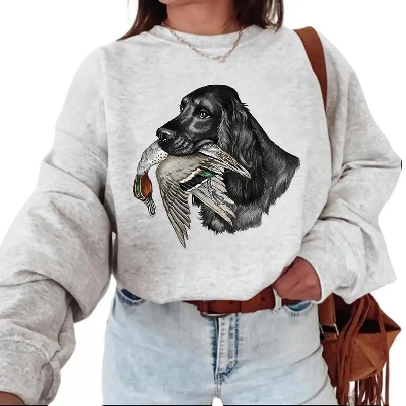 Vintage Dog and Mallard Duck Hello Hunting Season Sweatshirt Husband, Wife, T-shirt, Hoodie, Unisex Nature Animal Lover