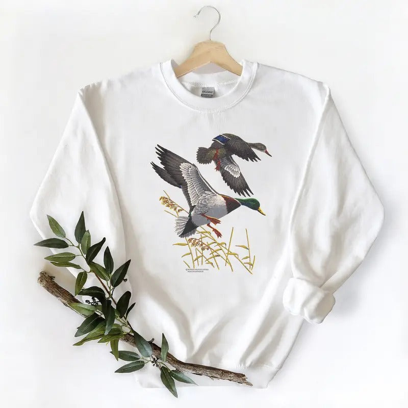 Vintage Duck Mallard Duck Wildlife Unisex Tshirt, Retro Hunting Season 2025 - 2026 sweatshirt, hoodie Cotton Fabric