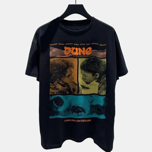 Vintage Dune Arrakis Landscape with Paul and Chani, Unisex Short Sleeve T-Shirt, Multiple Colorways Gift