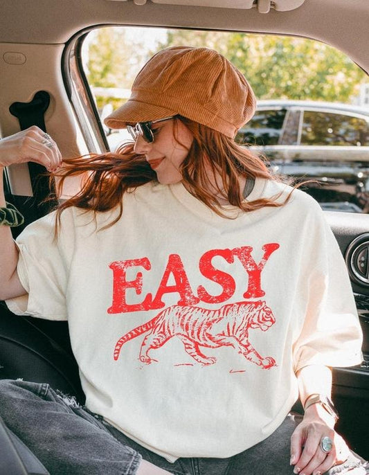 Vintage Easy Tiger Graphic T-Shirt-sweatshirt-hoodie, Retro-Inspired Tiger Tee, 70s Vintage Style Graphic Shirt, Trendy Casual Outfit