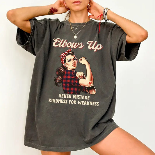 Vintage Elbows Up Comfort Colors Shirt, Never Mistake Kindness for Weakness T-shirt, Retro Canada Graphic Tee, Gifts For Patriotic Canadians