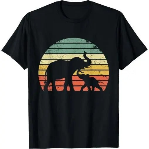 Vintage Elephant Shirt Retro Sunset Colors Silhouette T-Shirt Made in USA