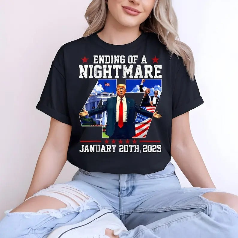 Vintage Ending of a Nightmare T-shirt - Trump Won Inauguration Day 2025 T-shirt - 47th President Donald Trump T-shirt - Patriot American Trump Supporter Womenswear Top