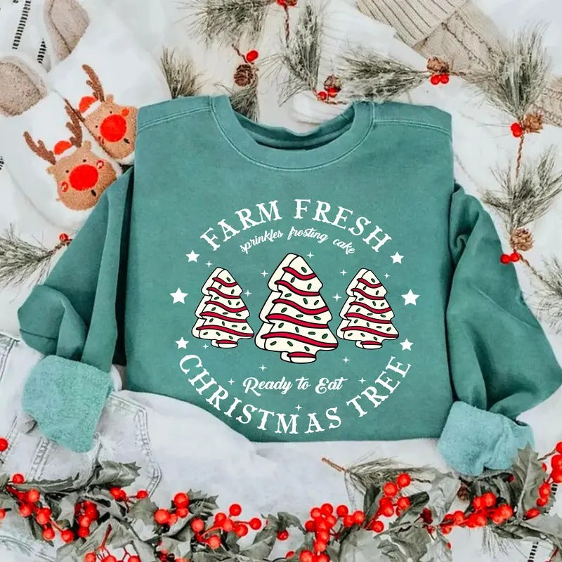 Vintage Farm Fresh Christmas Tree Sweatshirt, Christmas Tree Cake Shirt, Christmas Holiday Sweatshirt, Christmas Cake Shirt for Women, Christmas Farm Sweatshirt