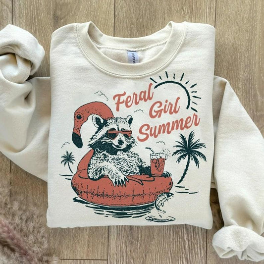 Vintage Feral Girl Summer Opossum Shirt, Summer Shirt Design, Summer Graphic, Beach Shirt , Funny Raccoon Shirt  T-shirt, sweater and Hoodie