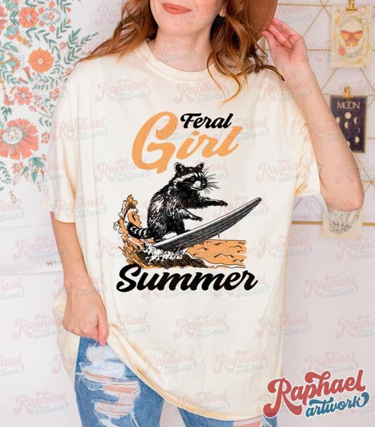 Vintage Feral Girl Summer Racoon Shirt, Funny Coastal Cowgirl Shirt, Western Trash Panda Tshirt, Retro 90s Graphic Tee, Weirdcore Meme