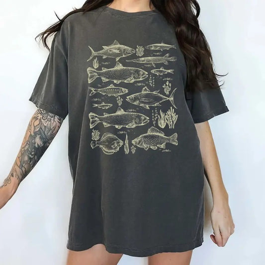 Vintage Fish Tattoo 90s Unisex Comfort Colors Shirt, Retro Fish Graphic Tee, Fishing Lovers Unisex Unhinged Tees, Fishes Unisex T-shirt