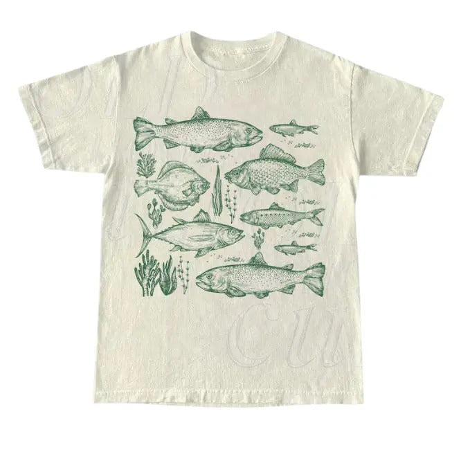 Vintage Fish Tattoo Style T-Shirt, Retro Fisher Shirt, Fish Shirt For Men, Bass T Shirt, Fisher Tee, Bass Lovers, Fisher Gifts, Ocean Shirt  Crewneck