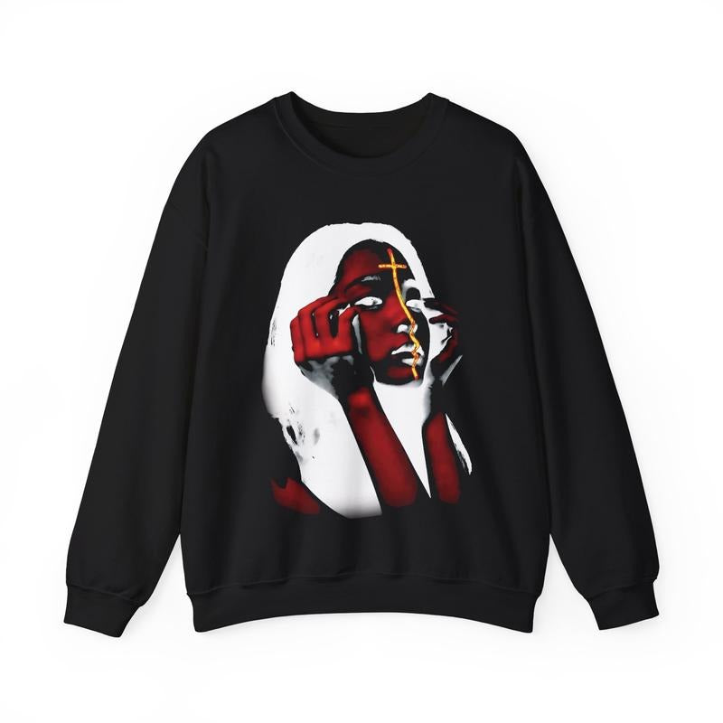 Vintage Flaming Cross Girl Heavy Blend Crewneck Sweatshirt Retro Vintage Comfy Sweater Streetwear Crewneck Long sleeve Christian Fashion Classic Menswear Cotton Polyester